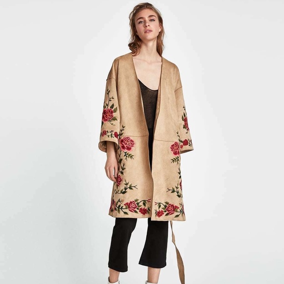 zara embroidered coat